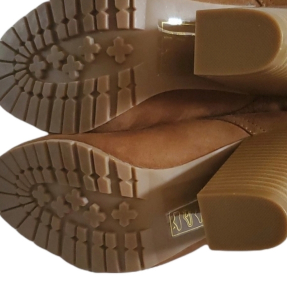 Leila Stone rabbit fur lined brown suede Vegan tan lace up heeled boots. Size 8 - Picture 4 of 9